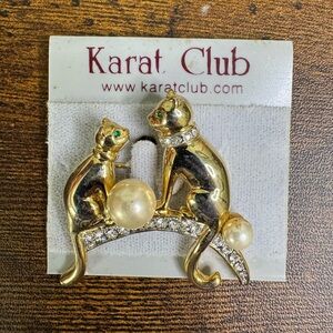 Vintage Gold and Silver Cat Brooch with Pearls Karat Club